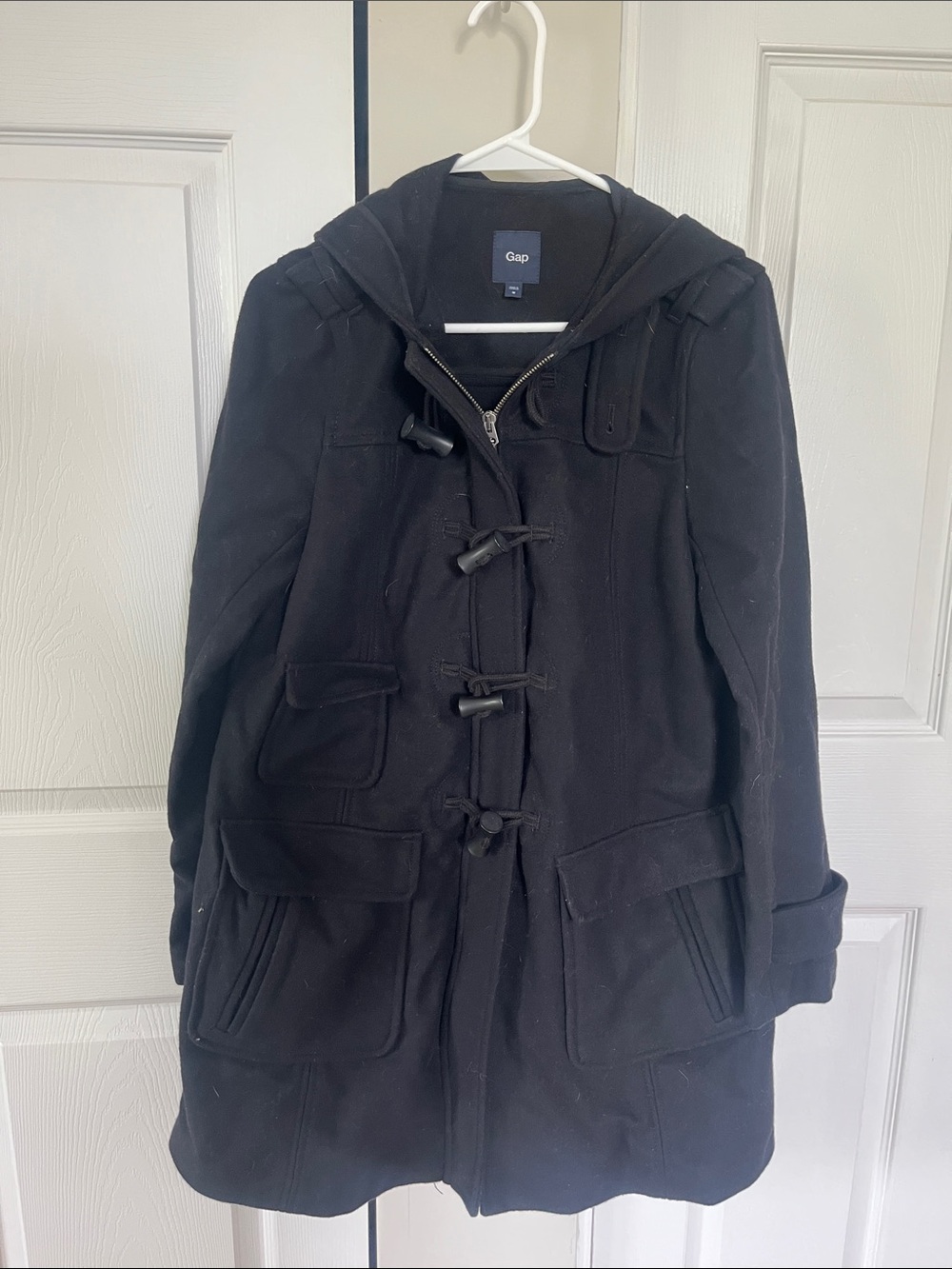 GAP Black Hooded Toggle Wool-Blend Coat